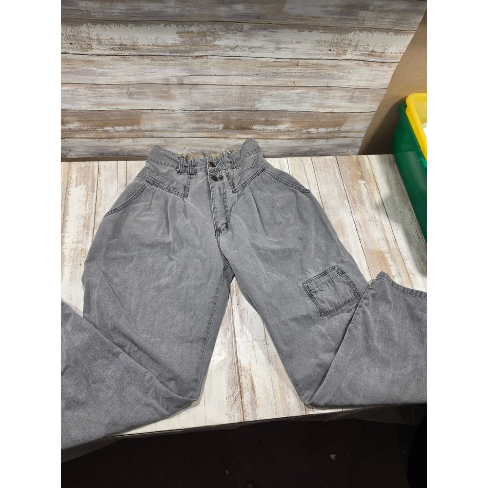Vintage Gitano Express High Waisted Acid Wash Grey Pleated Jeans Size 5 READ